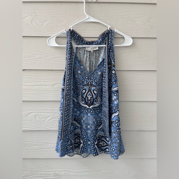 Hale Bob Tops - Hale Bob Blue Paisley V-Neck Tie Blouse